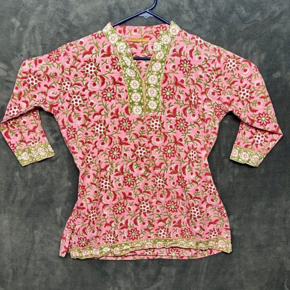 Crafthouse Women’s XL Pink Green Floral V-neck Blouse
